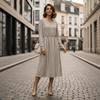 Effortless Striped V-Neck Long-Sleeve Midi Dress — product view 1