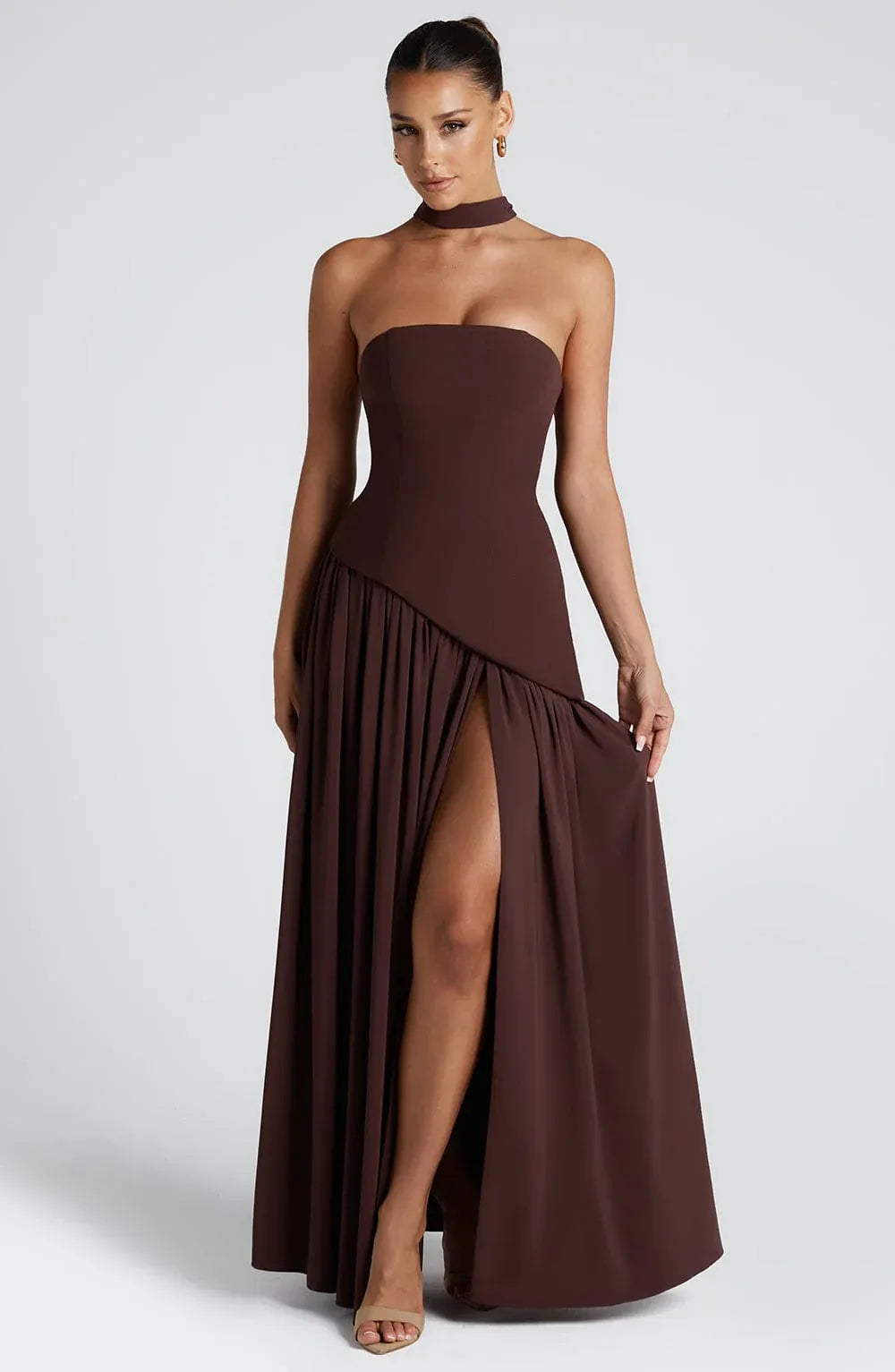 Crimson | Strapless Maxi Gown with Scarf, product image 8