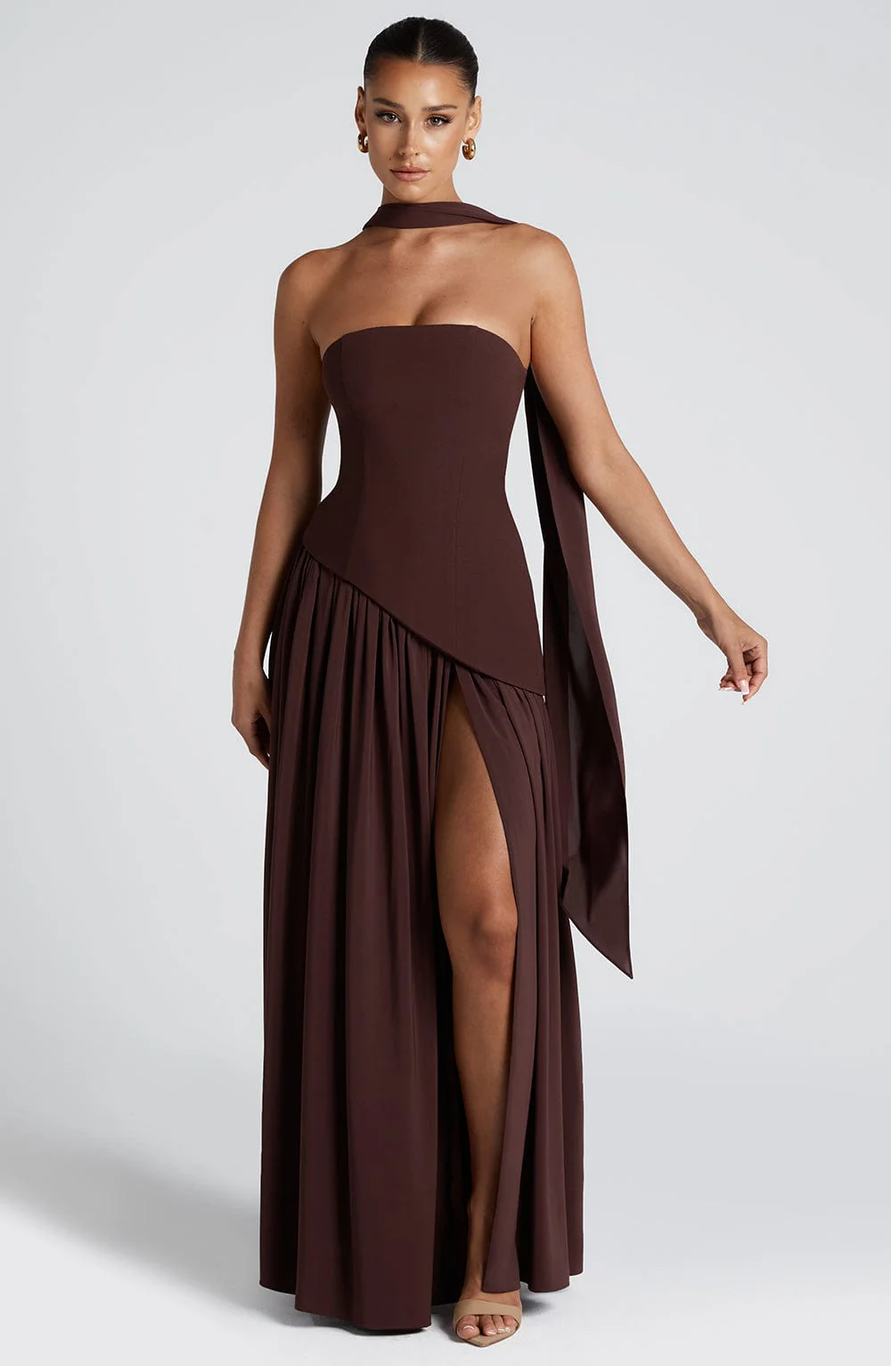Crimson | Strapless Maxi Gown with Scarf