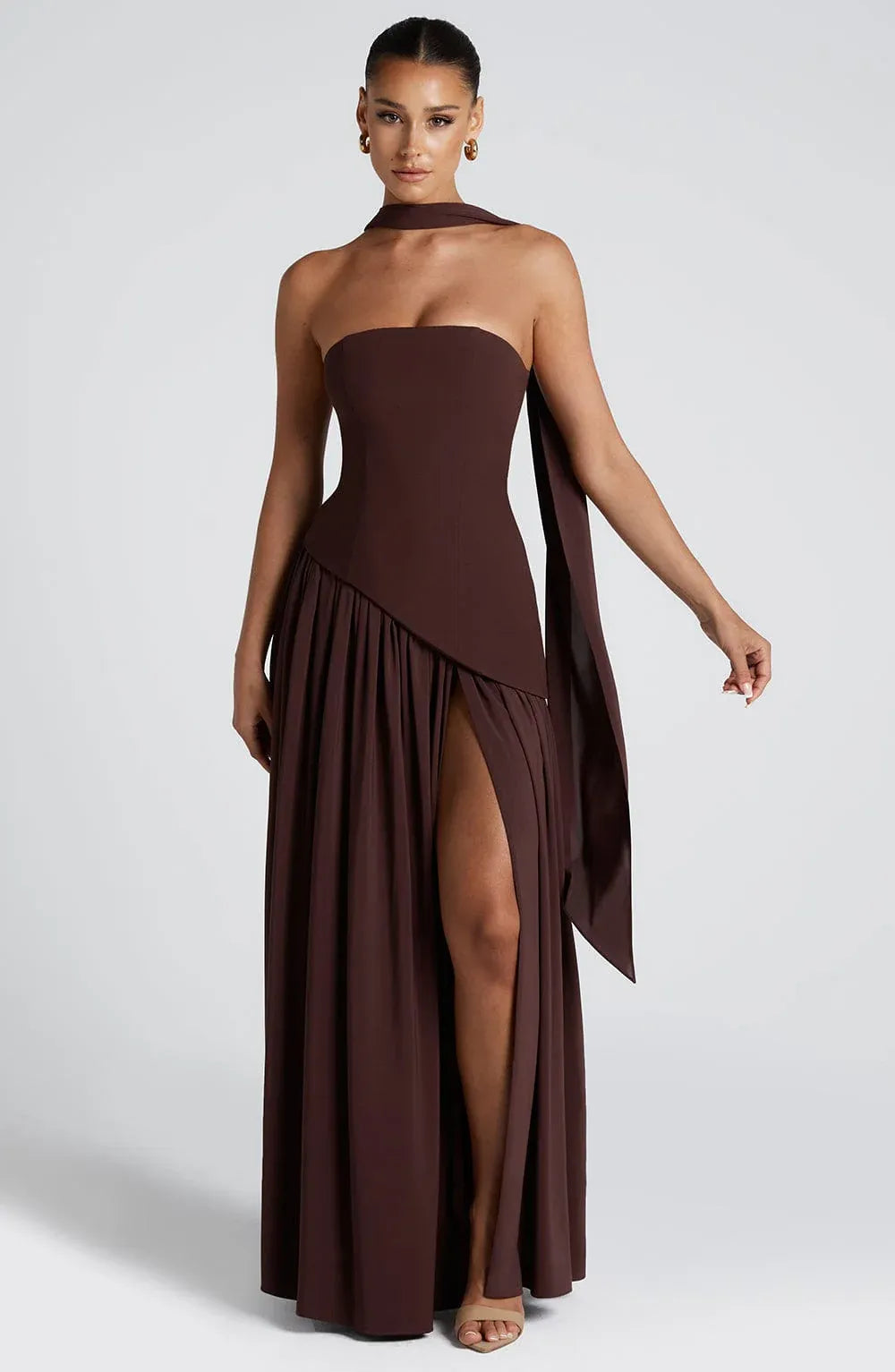 Crimson | Strapless Maxi Gown with Scarf, product image 5