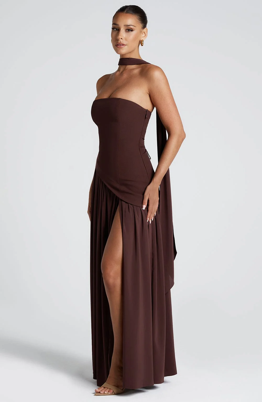 Crimson | Strapless Maxi Gown with Scarf