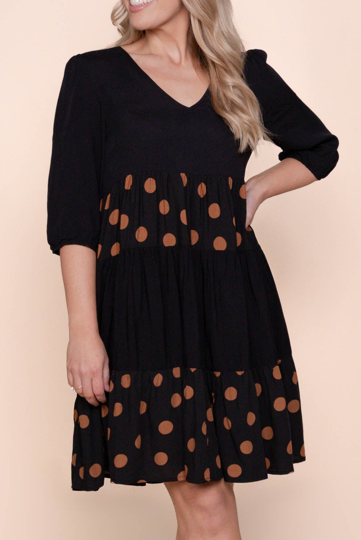 Playful Women's V-Neck Polka-Dot 3/4-Sleeve Dress — product view 4