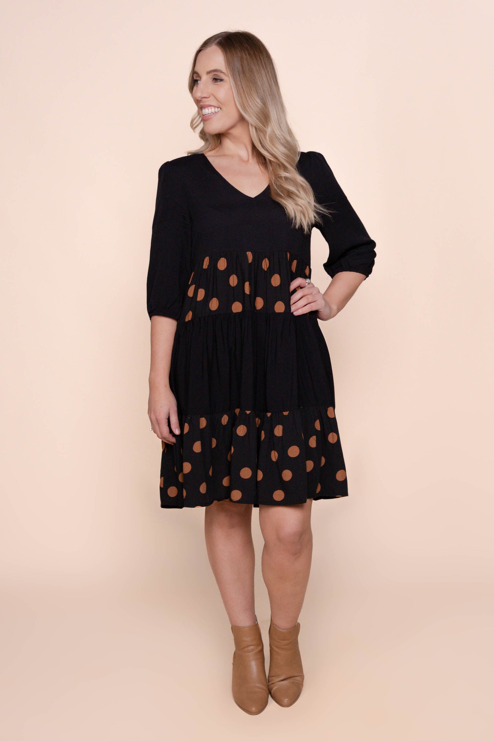 Playful Women's V-Neck Polka-Dot 3/4-Sleeve Dress — product view 3