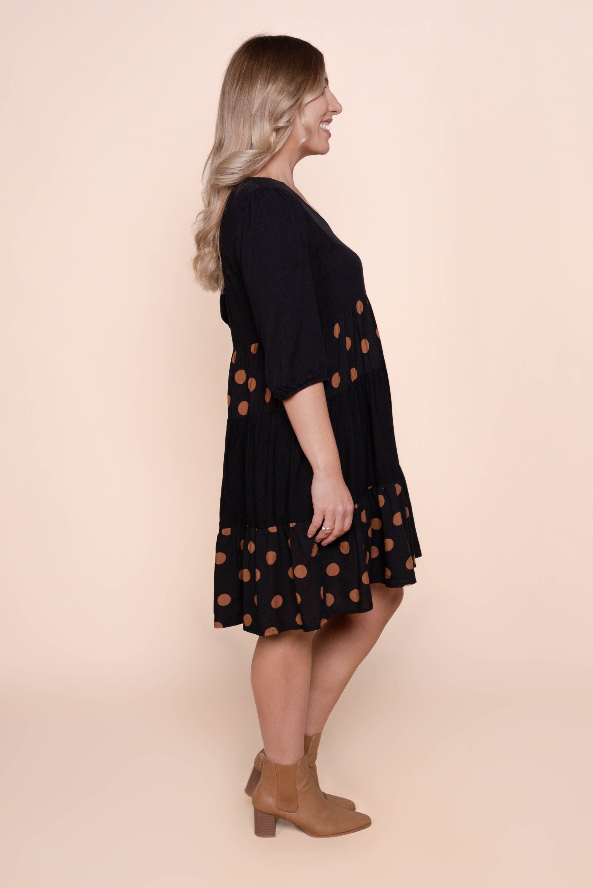 Playful Women's V-Neck Polka-Dot 3/4-Sleeve Dress — product view 5
