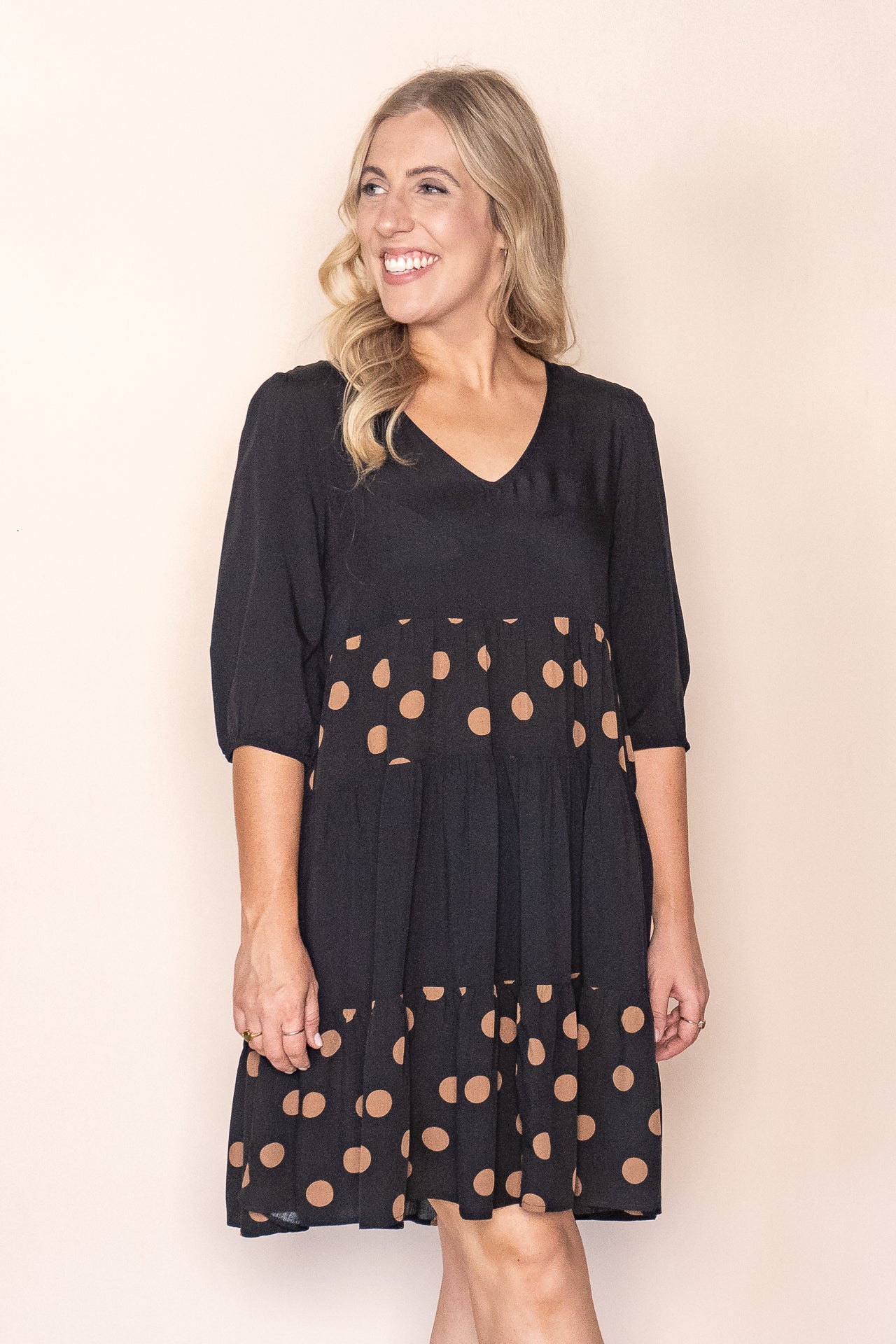Playful Women's V-Neck Polka-Dot 3/4-Sleeve Dress — product view 9