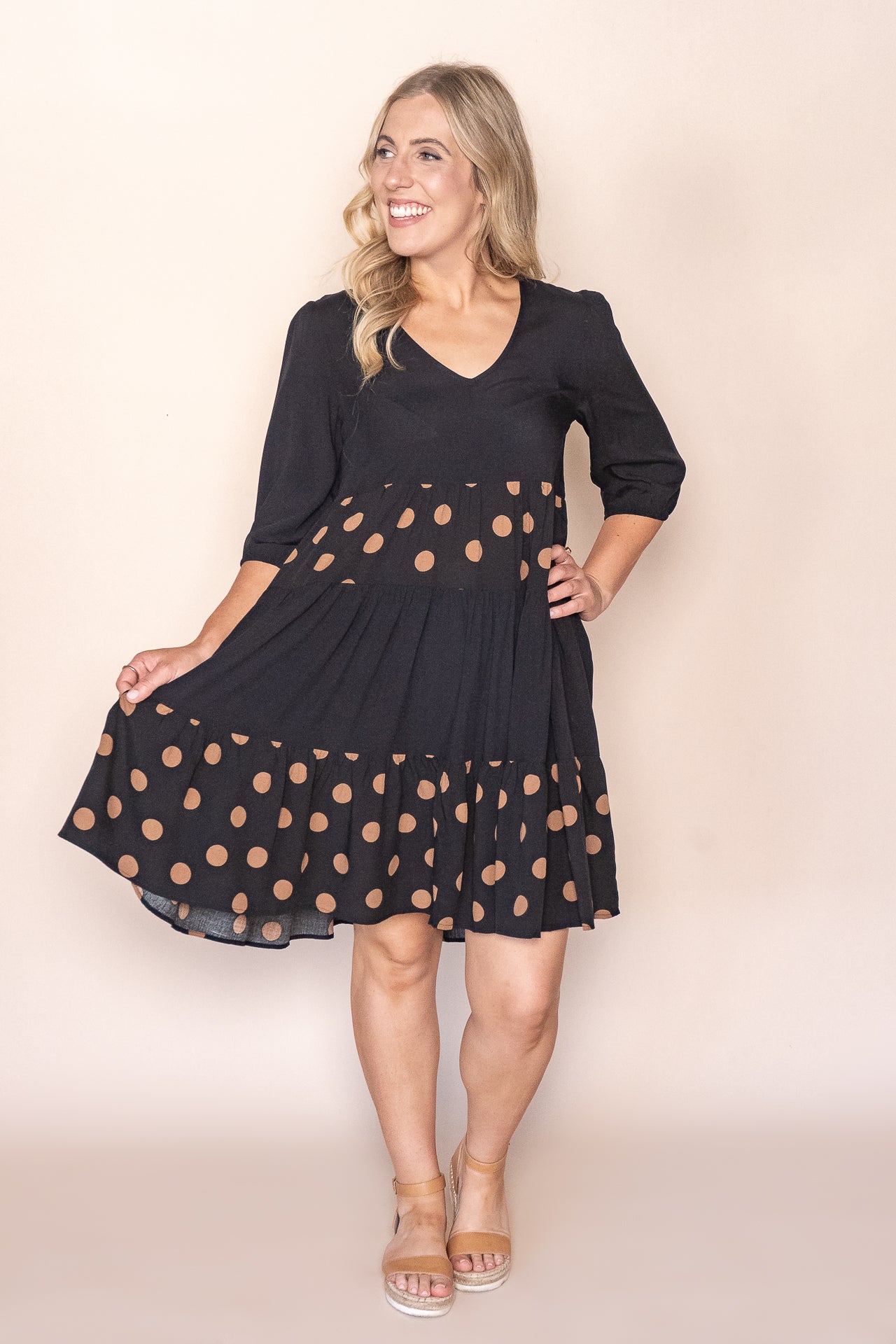 Playful Women's V-Neck Polka-Dot 3/4-Sleeve Dress — product view 11