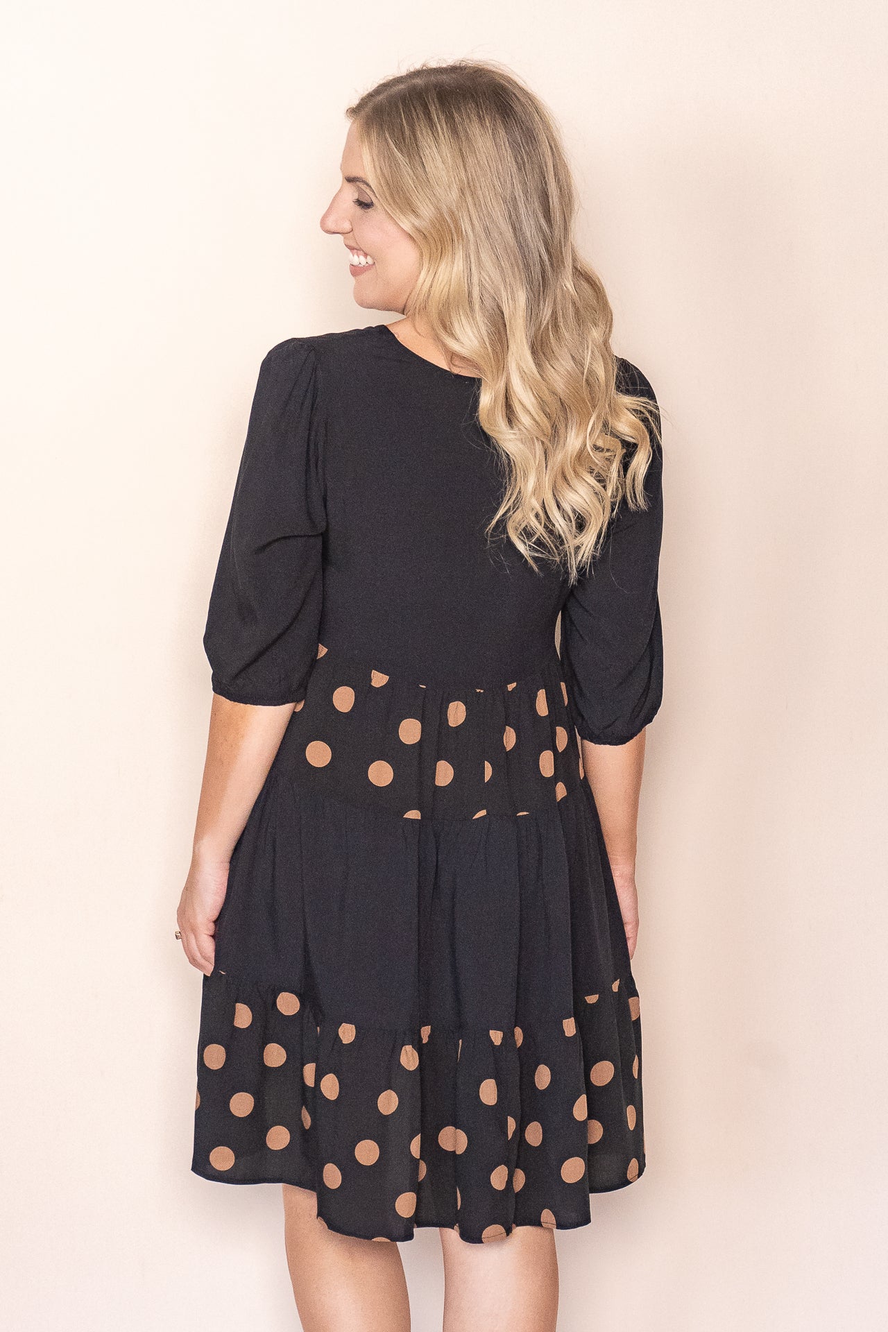 Playful Women's V-Neck Polka-Dot 3/4-Sleeve Dress — product view 14