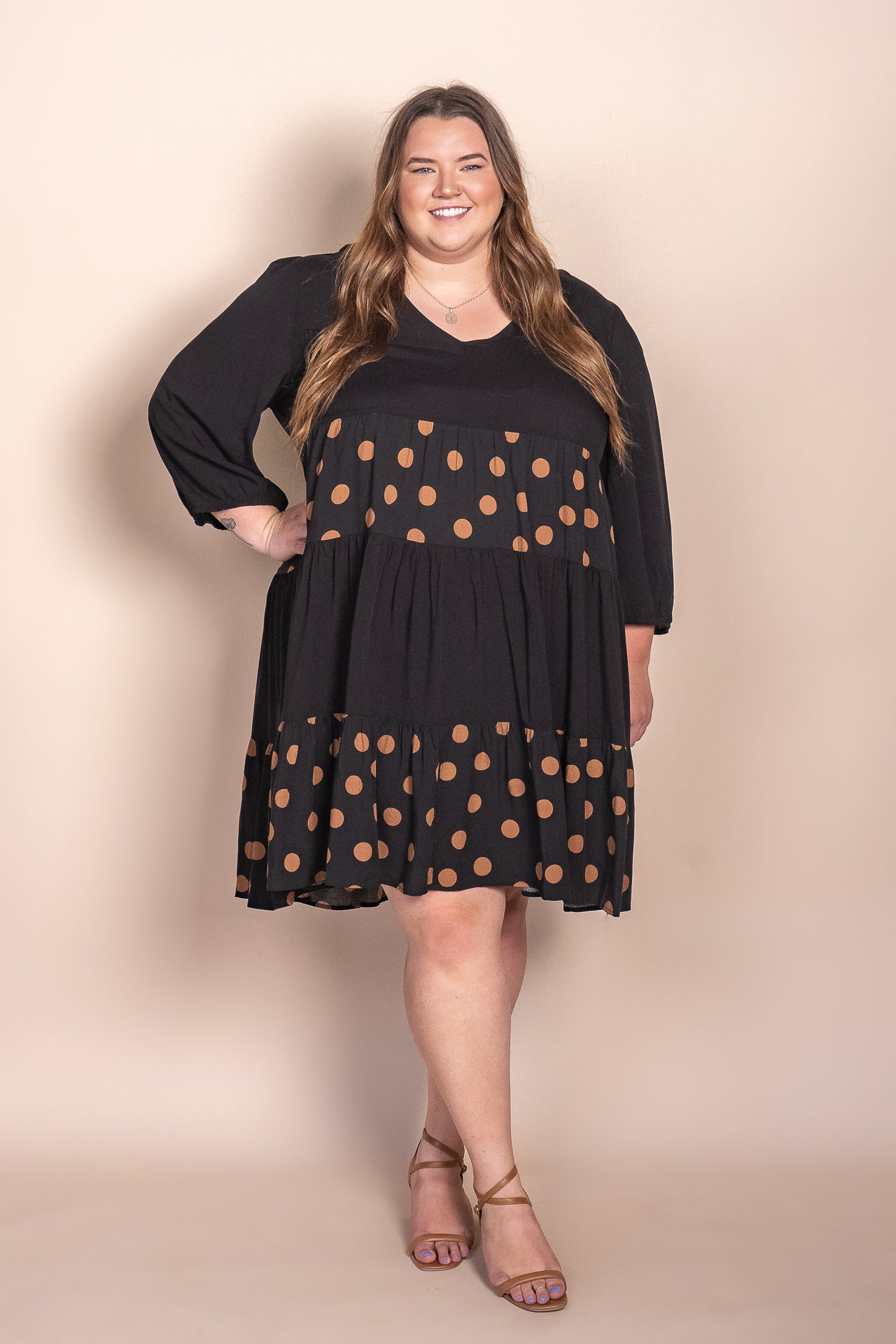 Playful Women's V-Neck Polka-Dot 3/4-Sleeve Dress — product view 2