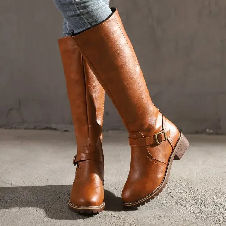 Women's Leather Boots Elegant Comfortable Zipper Non-Slip Sole — Color: Brown