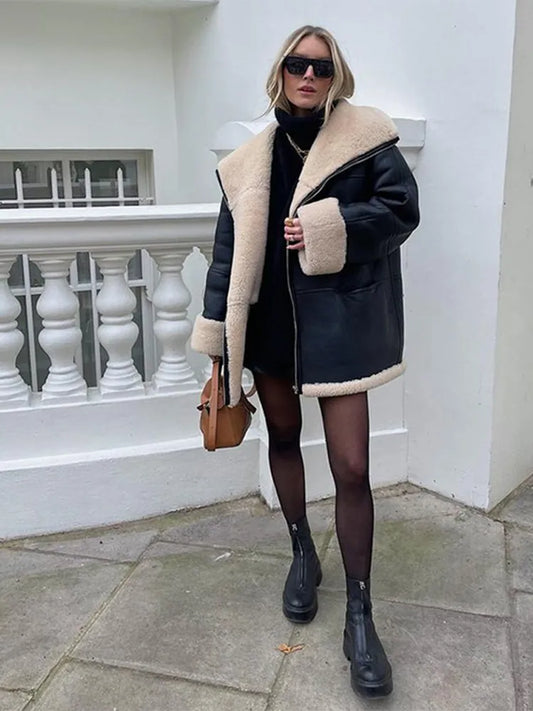 Oslo | Women's Oversized Fleece-Look Trim Jacket — product view 2