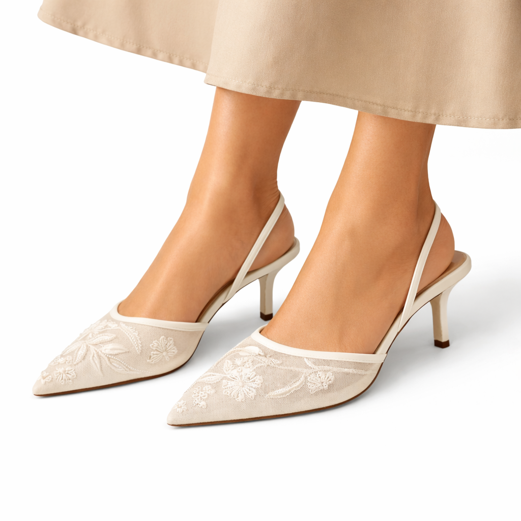 Elegant Women's Embroidered Pointed-Toe Wedding Mule Heels — product view 1