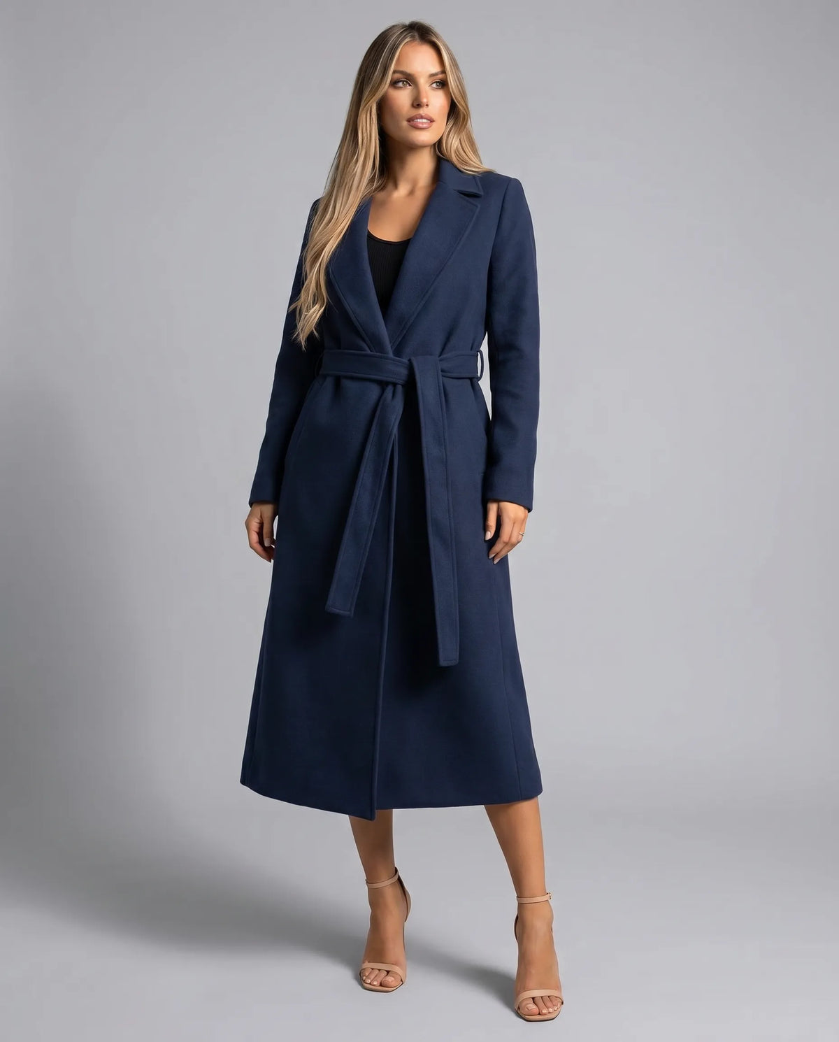 Arden - Long Belted Trench Coat - product view 4 - Sela Look