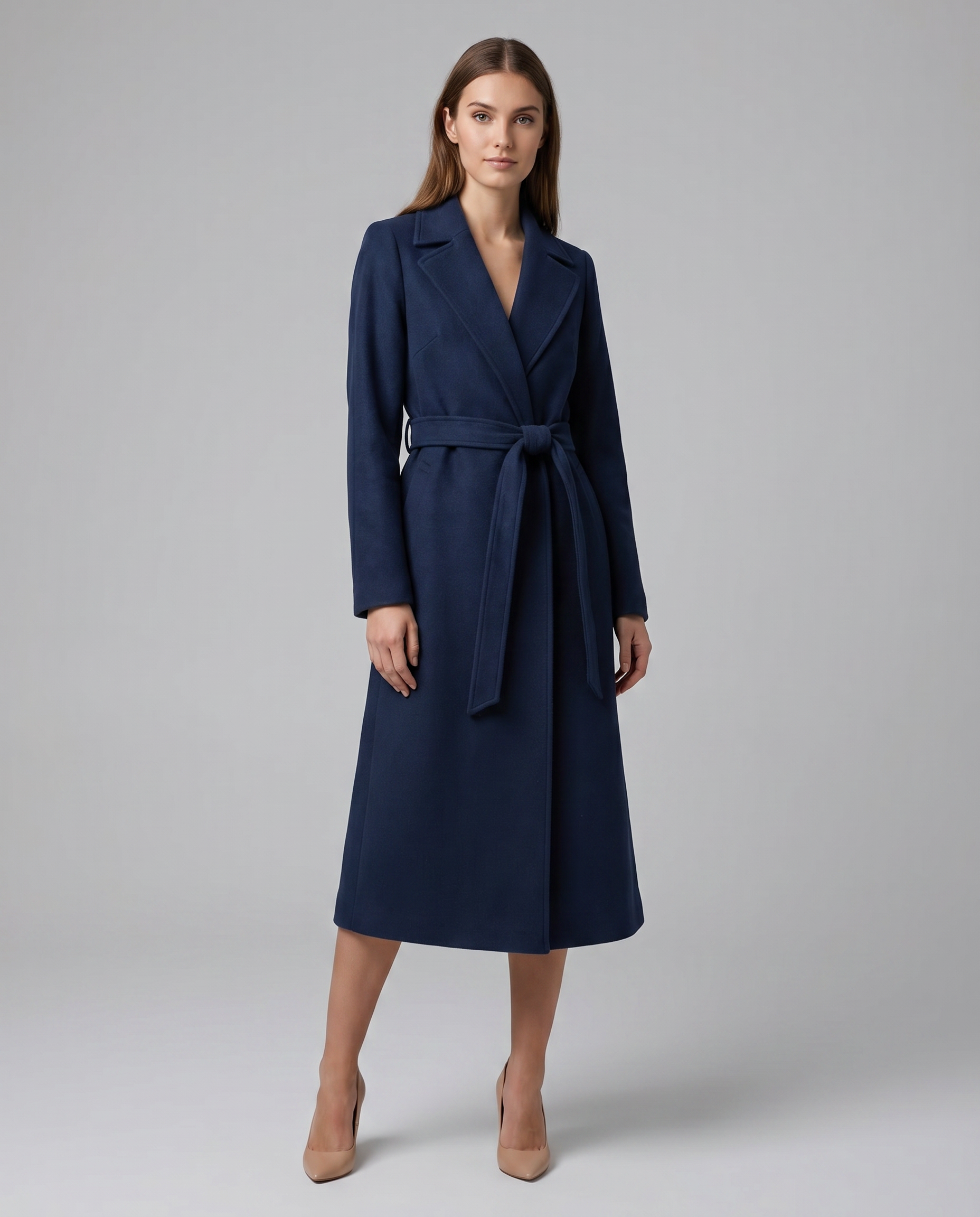 Arden - Long Belted Trench Coat - product view 3 - Sela Look