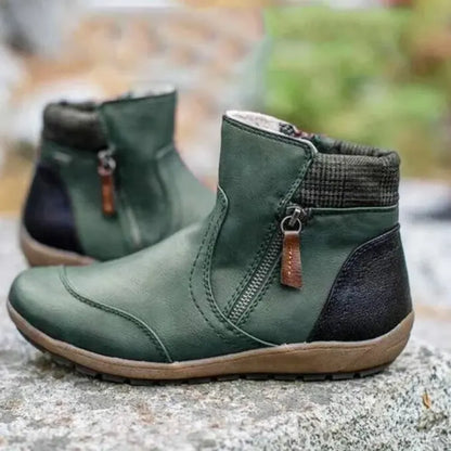 Women's Orthopedic Waterproof Ankle Boots Zipper Casual Comfort — Color: Green