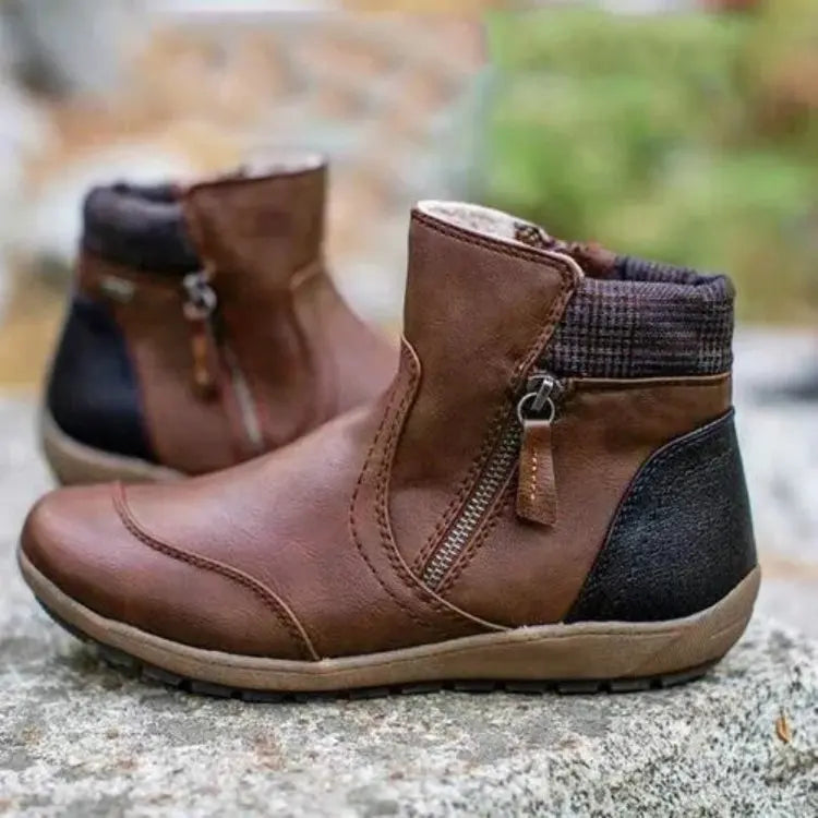 Women's Orthopedic Waterproof Ankle Boots Zipper Casual Comfort — Color: Brown