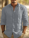 Classic Men's Band-Collar Long-Sleeve Summer Button-Up Shirt — product view 1