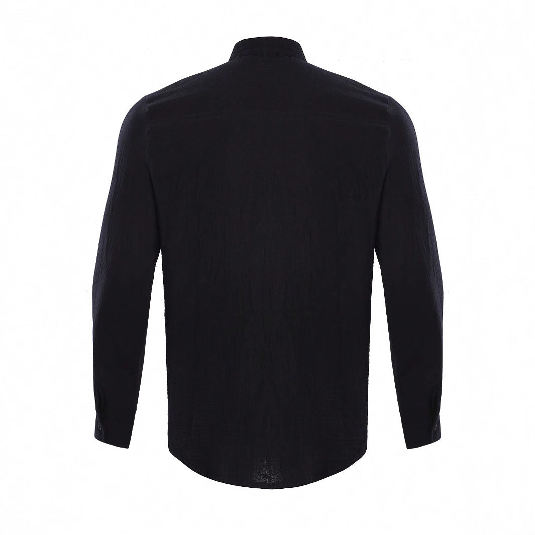 Classic Men's Band-Collar Long-Sleeve Summer Button-Up Shirt — product view 4