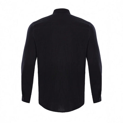Classic Men's Band-Collar Long-Sleeve Summer Button-Up Shirt — product view 4