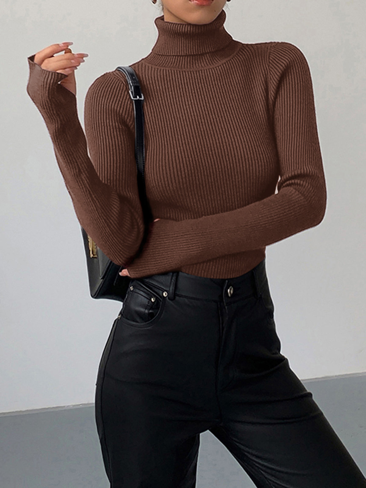 Elara - Ribbed Turtleneck Jumper - product view 3 - Sela Look