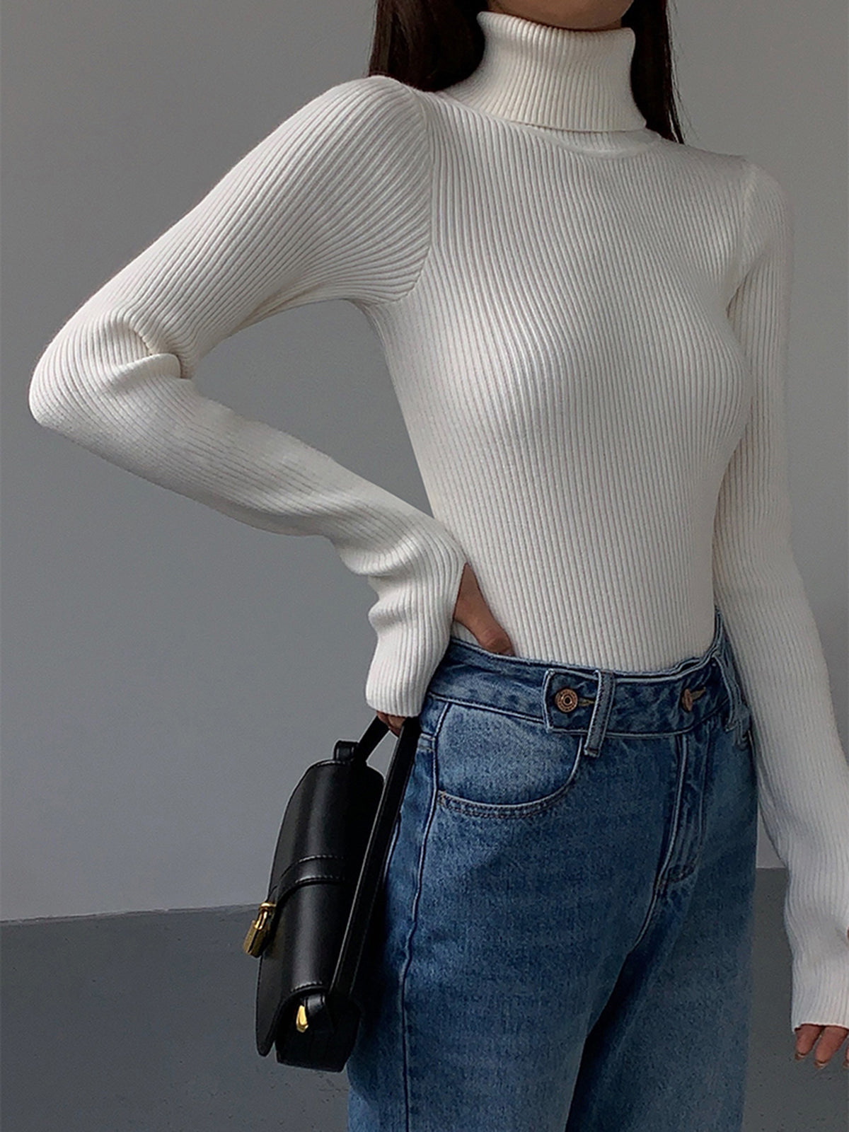Elara - Ribbed Turtleneck Jumper - product view 9 - Sela Look
