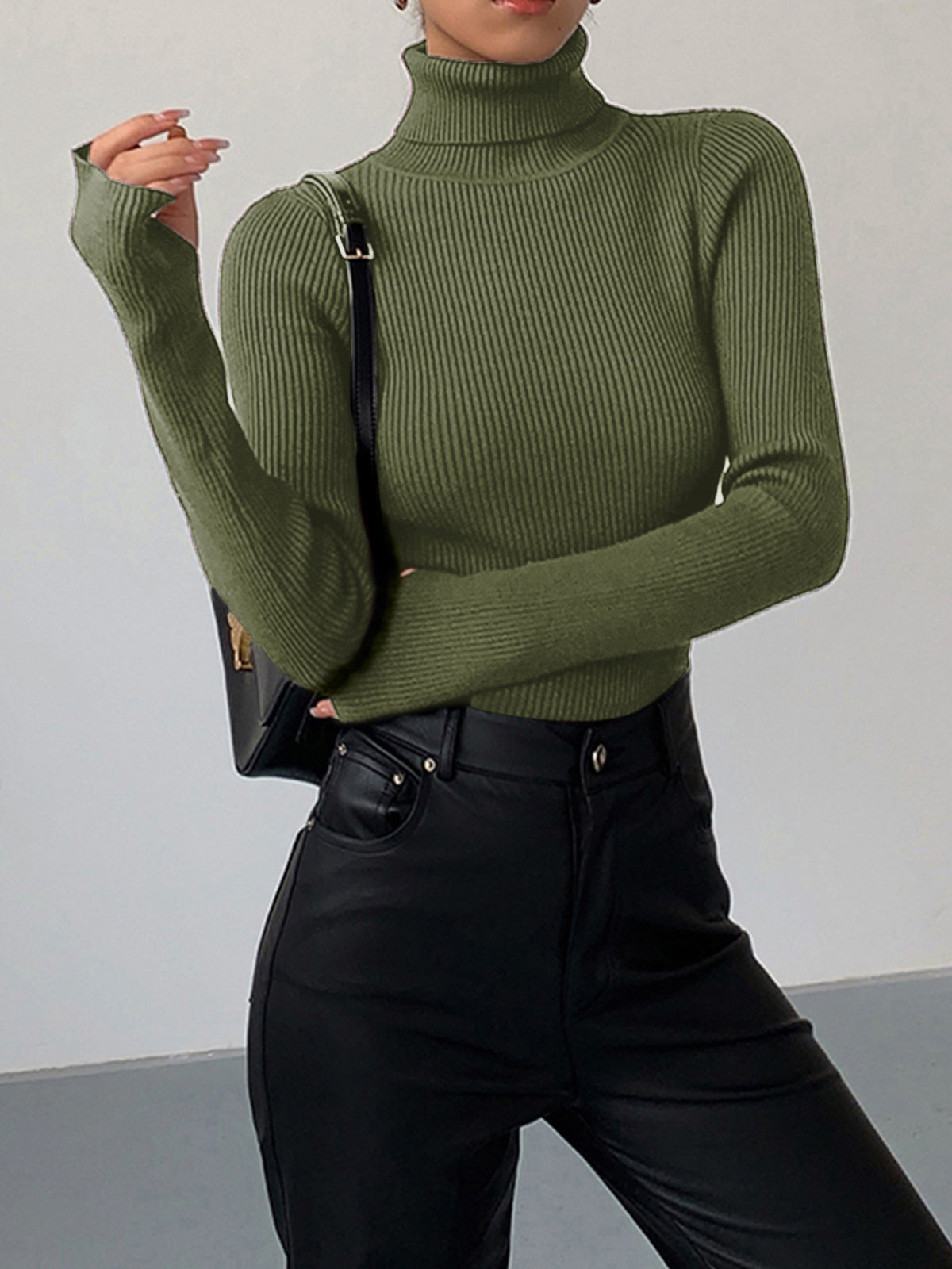 Elara - Ribbed Turtleneck Jumper - product view 10 - Sela Look