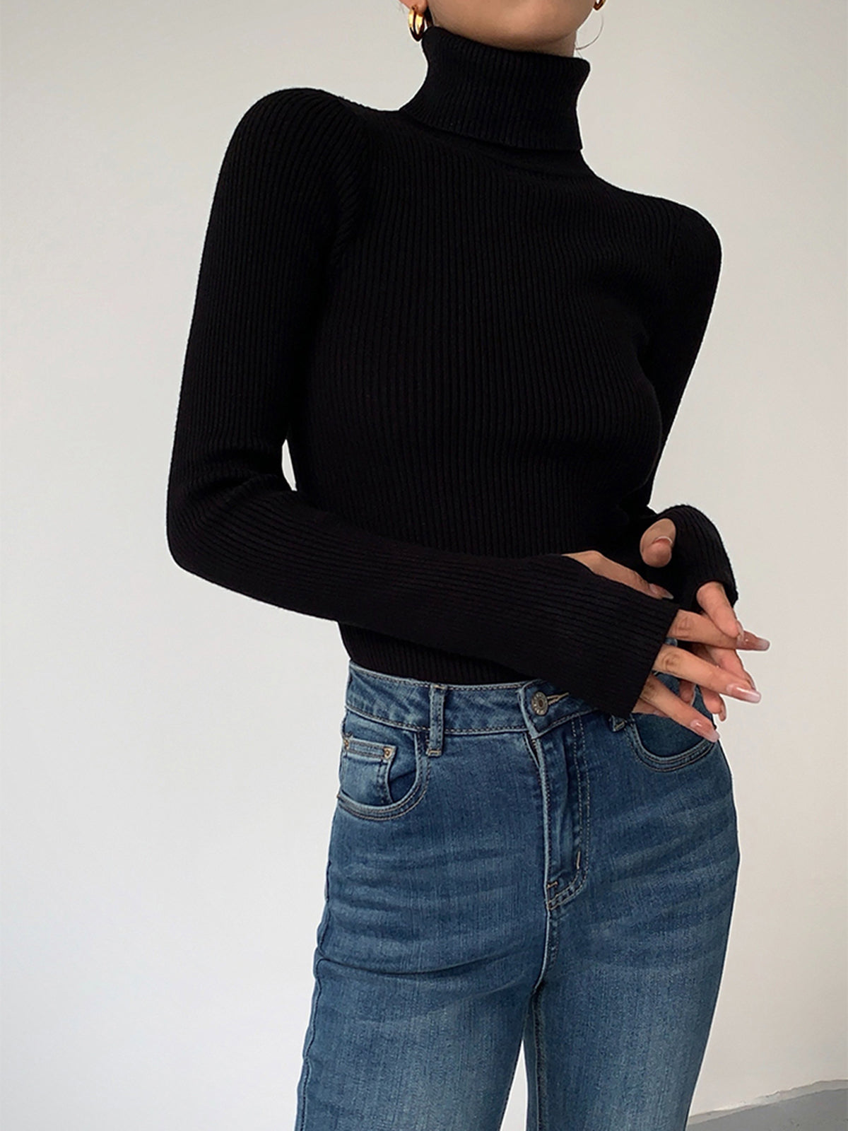 Elara - Ribbed Turtleneck Jumper - product view 6 - Sela Look