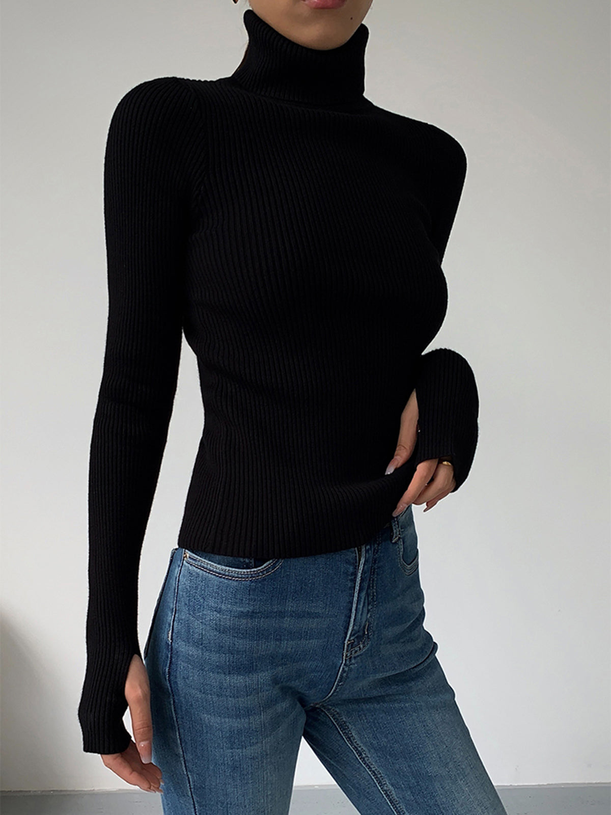 Elara - Ribbed Turtleneck Jumper - product view 7 - Sela Look