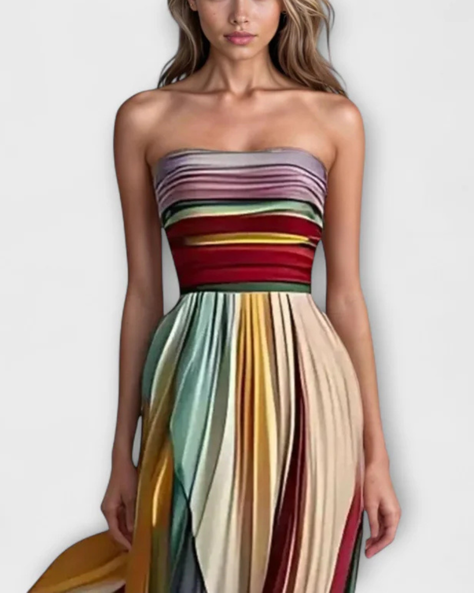 Glamorous Multicolour Pleated Formal Evening Maxi Dress — product view 4
