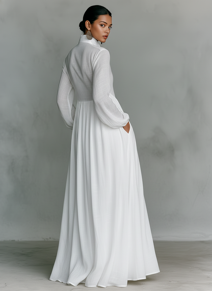 Refined Cotton-Linen Button-Front Long-Sleeve Maxi Dress — product view 7