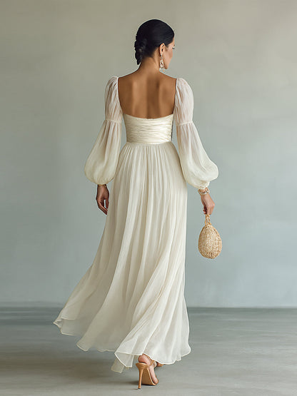 Elegant Chiffon Square-Neck Long-Sleeve Formal Maxi Dress — product view 5