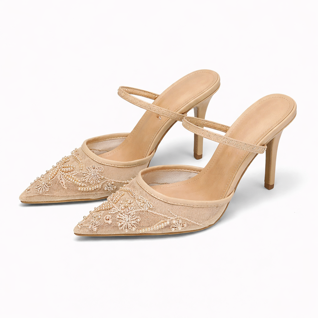 Elegant Women's Embroidered Pointed-Toe Wedding Mule Heels — product view 7