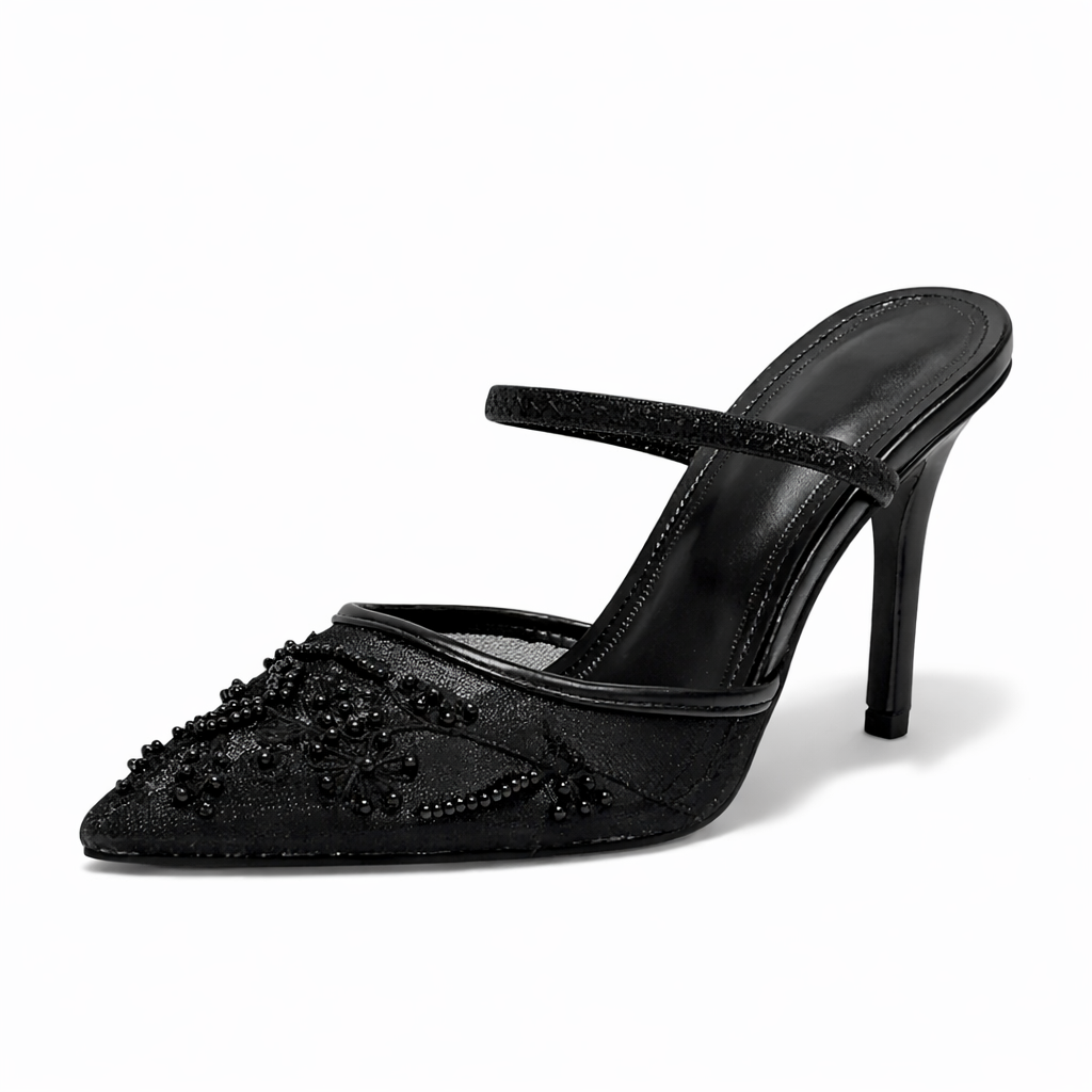 Elegant Women's Embroidered Pointed-Toe Wedding Mule Heels — product view 6