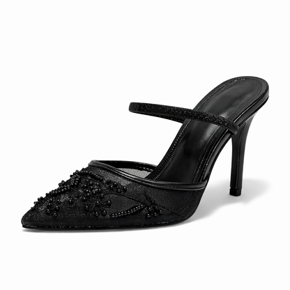 Elegant Women's Embroidered Pointed-Toe Wedding Mule Heels — product view 6