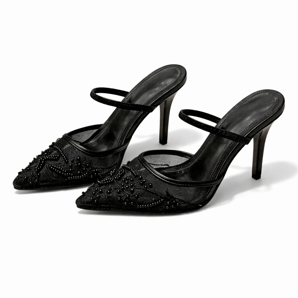 Elegant Women's Embroidered Pointed-Toe Wedding Mule Heels — product view 5