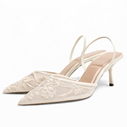 Elegant Women's Embroidered Pointed-Toe Wedding Mule Heels — product view 2