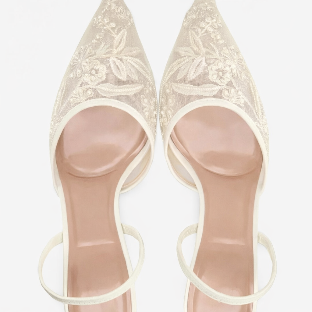 Elegant Women's Embroidered Pointed-Toe Wedding Mule Heels — product view 3