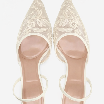 Elegant Women's Embroidered Pointed-Toe Wedding Mule Heels — product view 3