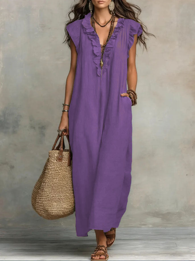 Effortless Ruffle-Sleeve Flowy Boho Maxi Dress — product view 9