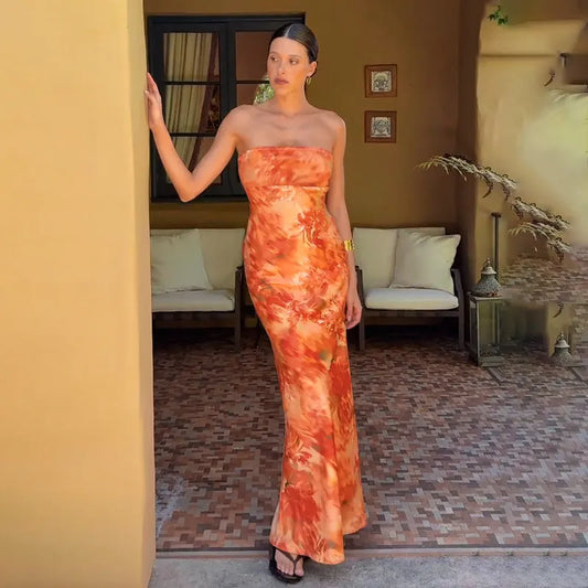 Strapless Maxi Dress | Women's Floral Fitted Elegant, product image 1