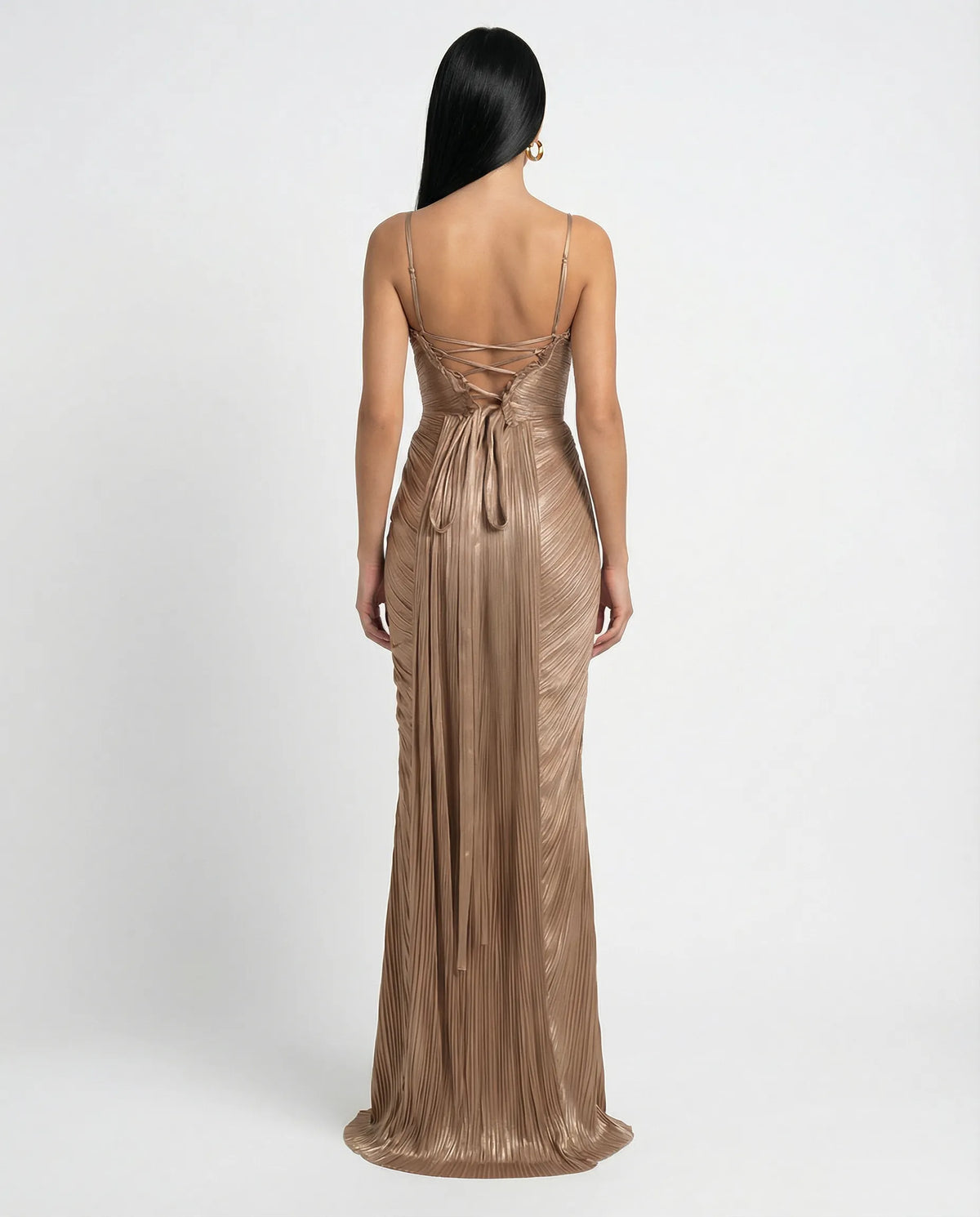Stella - Pleated Corset Maxi Dress in Gold - product view 2 - Sela Look