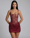 Evelyn - Lace Corset Mini Dress with Draped Skirt - product view 1 - Sela Look