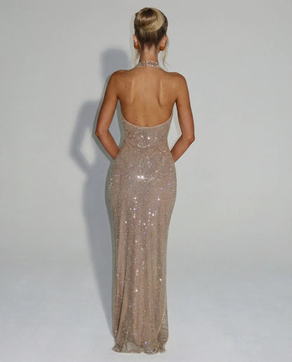 Julianna - Sequin Halter-Neck Maxi Dress - product view 2 - Sela Look