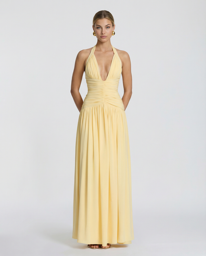 Margaret - Halter-Neck Ruched Maxi Dress - product view 4 - Sela Look