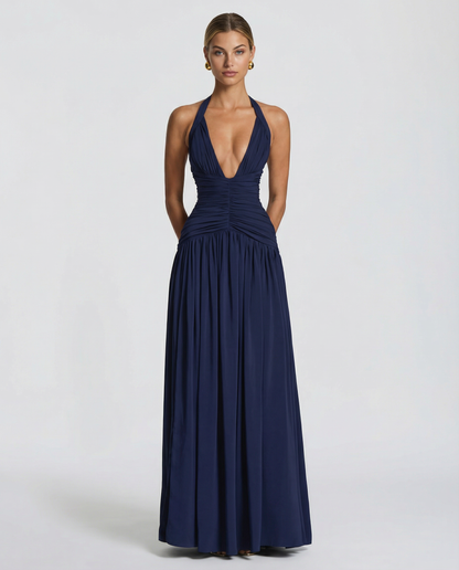 Margaret - Halter-Neck Ruched Maxi Dress - product view 8 - Sela Look