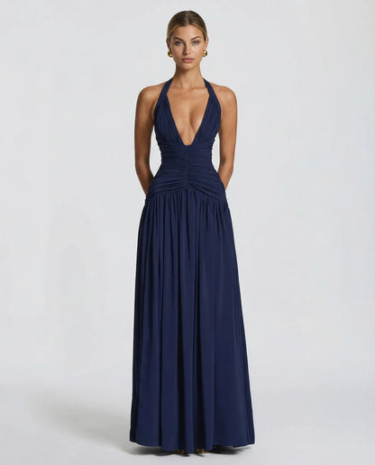 Margaret - Halter-Neck Ruched Maxi Dress - product view 8 - Sela Look