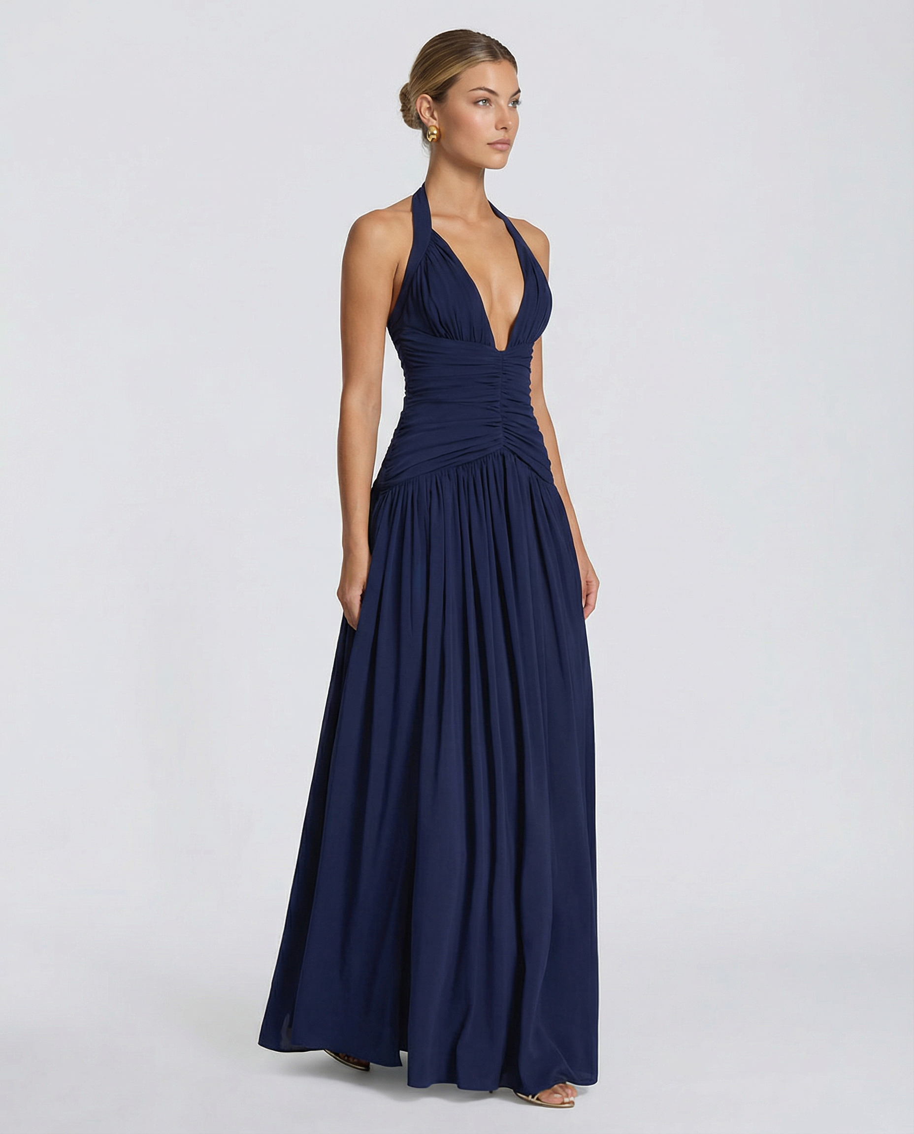 Margaret - Halter-Neck Ruched Maxi Dress - product view 7 - Sela Look