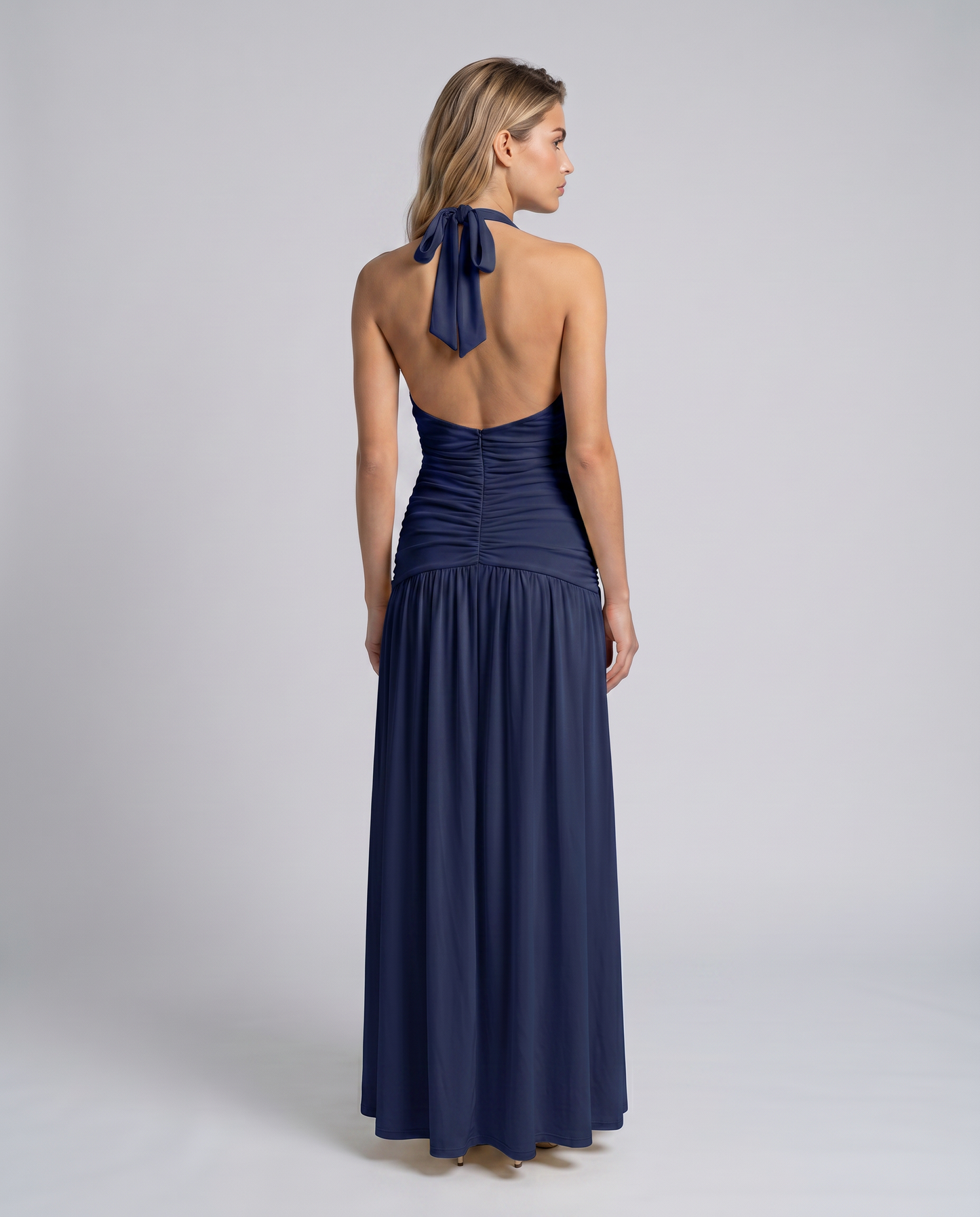Margaret - Halter-Neck Ruched Maxi Dress - product view 6 - Sela Look