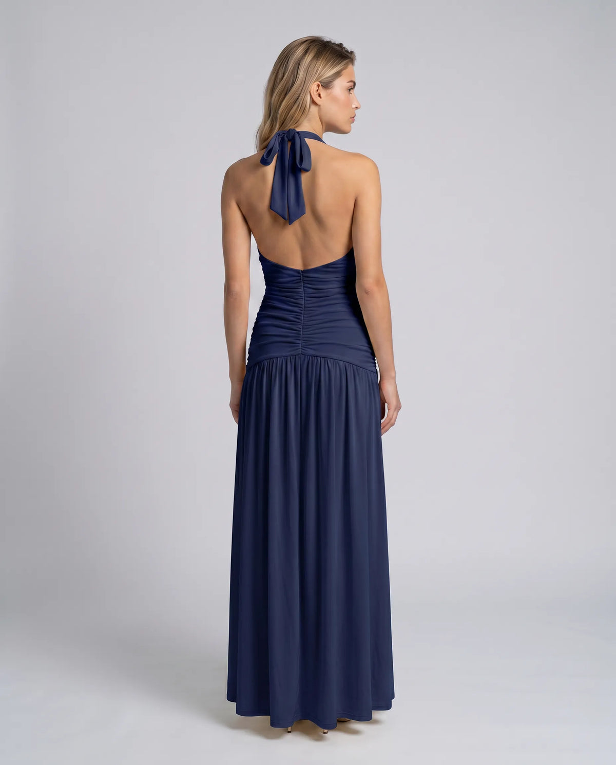 Margaret - Halter-Neck Ruched Maxi Dress - product view 6 - Sela Look