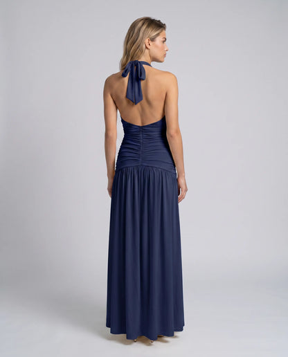 Margaret - Halter-Neck Ruched Maxi Dress - product view 6 - Sela Look