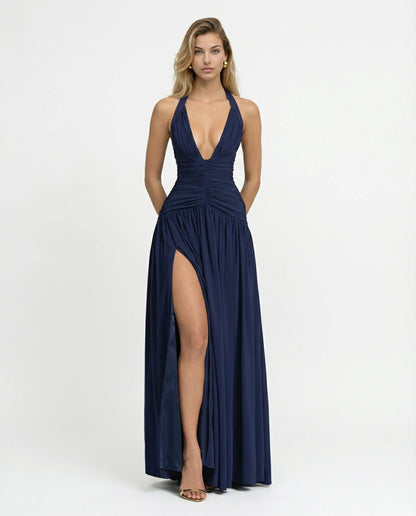 Margaret - Halter-Neck Ruched Maxi Dress - product view 5 - Sela Look